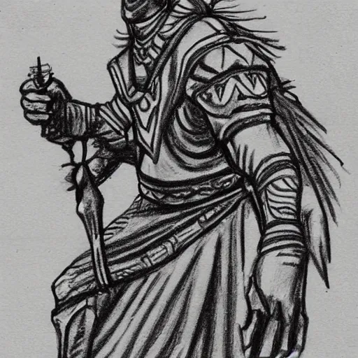 Prompt: hand drawn sketch of the keeper of the plains in Wichita