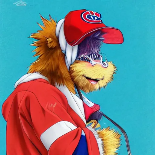 Image similar to anime Portrait of Youppi the Habs Montreal Canadiens Mascot as a very cute powerful and friendly pokemon, highly detailed anime, high evolution, 1990s, legendary, smooth, sharp focus, dynamic lighting, intricate, trending on ArtStation, illustration pokemon, art by WLOP