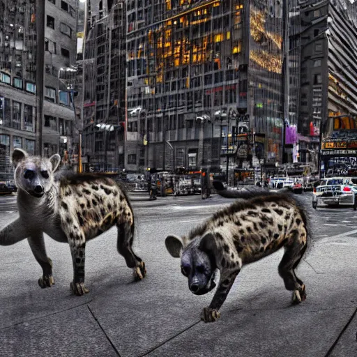 Image similar to Hyena`s attack NYC, Real Event, Realistic, HDR, 8K, Realism,