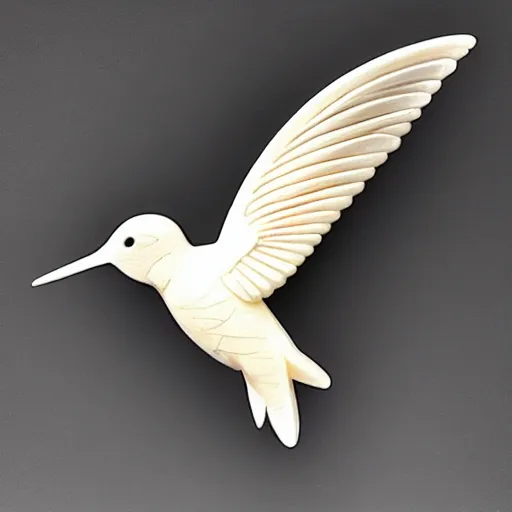 Image similar to intricate hummingbird carved from ivory, bioluminescent, photograph, studio lighting