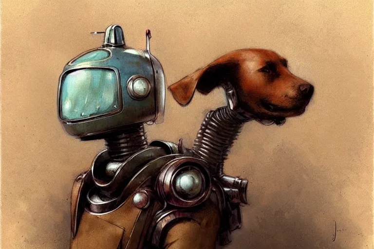 Image similar to adventurer ( ( ( ( ( 1 9 5 0 s retro future robot android dog. muted colors. ) ) ) ) ) by jean baptiste monge!!!!!!!!!!!!!!!!!!!!!!!!! chrome red