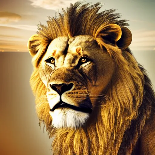 Image similar to mighty lion roaring with king crown on head. Digital art, cinematic, dramatic, high detail, photographic, sharp focus, illustration, HD, 8k