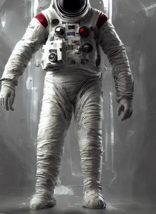 Prompt: concept art by craig mullins infrared complex and hyperdetailed technical astronaut suit in futuristic dark and empty spaceship underwater. reflection and dispersion materials. rays and dispersion of light. volumetric light. 5 0 mm, f / 3 2. noise film photo. flash photography. unreal engine 4, octane render. interstellar movie art