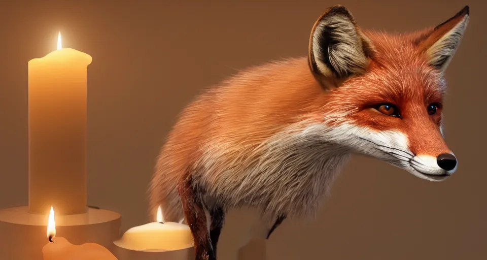 Prompt: a beautiful hyper realistic ultra detailed lifelike matte painting of a fox in front of a candle, unreal engine, deviantart, flickr, artstation, octane render, textured, colorful, extreme realistic detail, physically based rendering, pbr render, very detailed, volumetric lighting, detailed lighting, octane render, 4 k, cinematic lighting, 8 k resolution