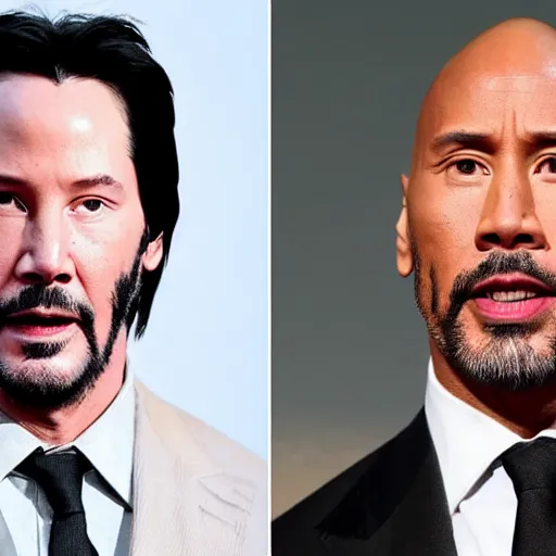 Prompt: keanu reeves merged with the rock dwayne johnson