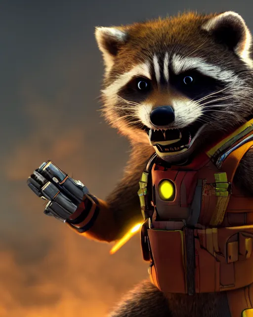 Image similar to rocket raccoon, octane render, 3d, cinematic, rim lighting, 8k, 4k