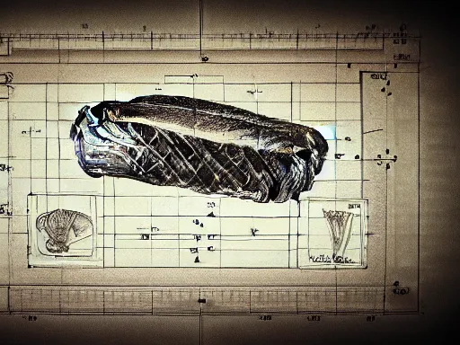 Image similar to blueprint technical drawing of a steak, schematic, sepia, old paper