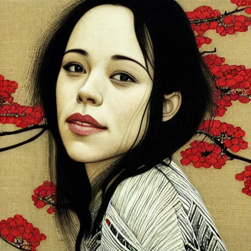 Prompt: “ rachel mcadams portrait by ikenaga yasunari, drawing, realistic, sharp focus, contemporary, japanese ”