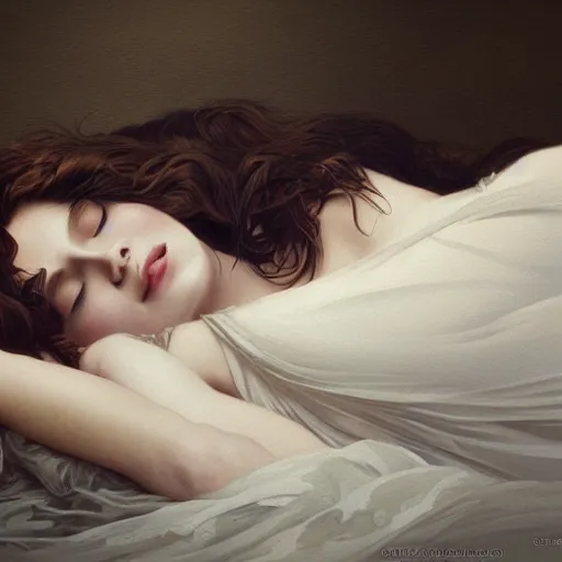 Image similar to ultra realistic illustration, bella thorne sleeping, intricate, elegant, highly detailed, digital painting, artstation, concept art, smooth, sharp focus, illustration, art by artgerm and greg rutkowski and alphonse mucha