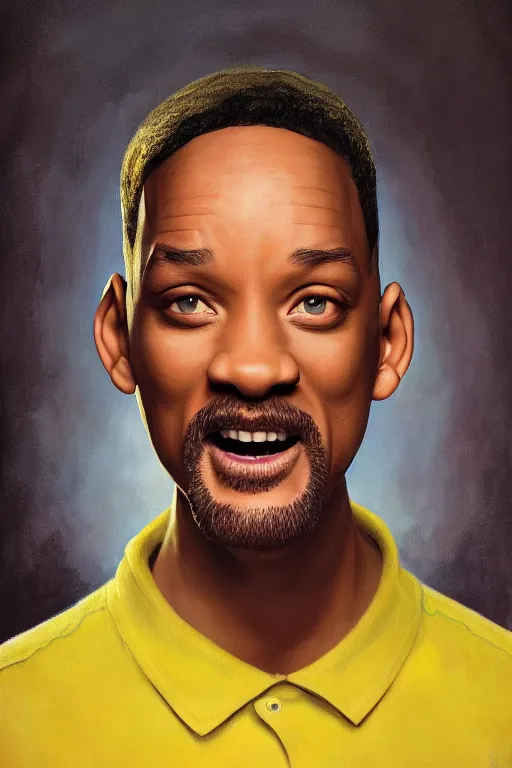 Image similar to Will Smith as a Simpson, oil on canvas, intricate, portrait, 8k highly professionally detailed, HDR, CGsociety