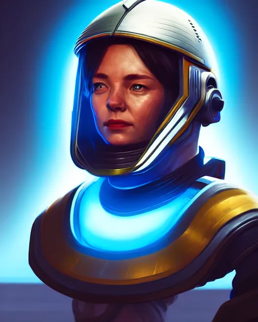 Prompt: portrait of a starship captain with a helmet as an apex legends character digital illustration portrait design 3 / 4 perspective, detailed, gorgeous lighting, wide angle action dynamic portrait