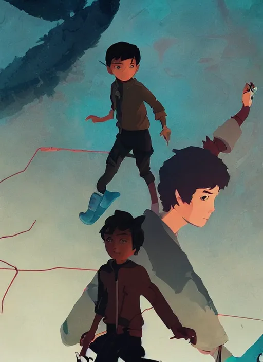 Prompt: poster for a film animation called the boy who drew triangles, 8 k, hd, dustin nguyen, akihiko yoshida, greg tocchini, greg rutkowski, cliff chiang