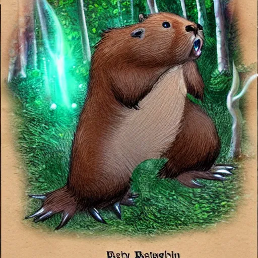 Image similar to enraged beaver, magical woodland setting, fancy lighting