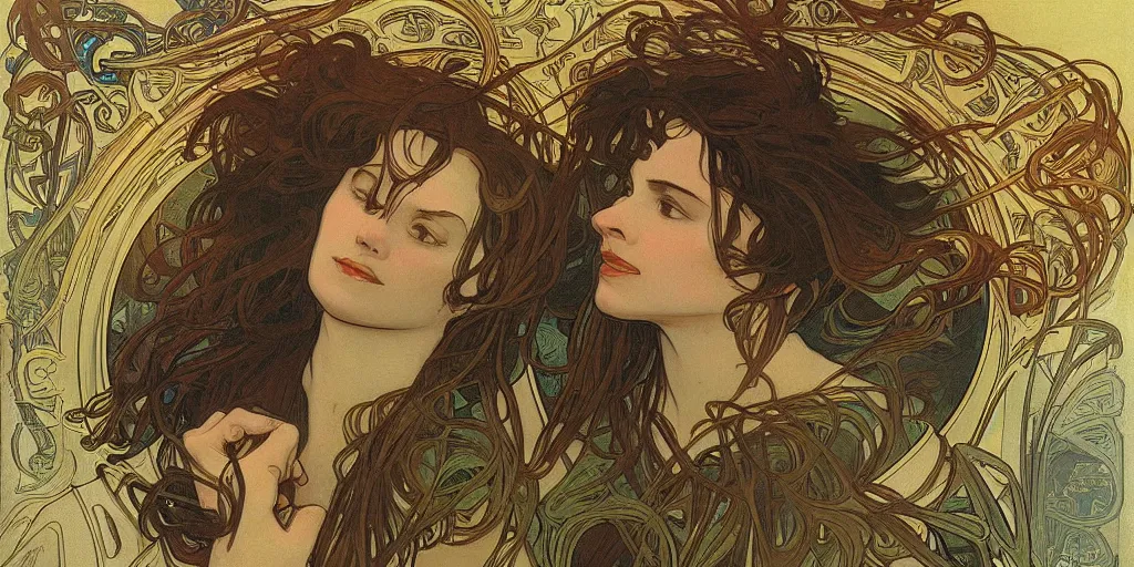 Prompt: Concept Art of cinematography of Terrence Malick film by Alphonse Mucha