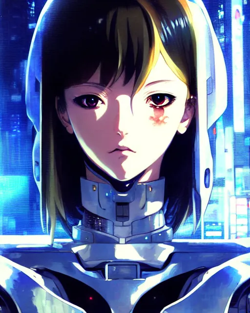 Image similar to portrait Anime Girl in mecha armor in night tokyo Sharp fine face pretty face, realistic shaded Perfect face, fine details. Anime. cyberpunk realistic shaded lighting by katsuhiro otomo ghost-in-the-shell, magali villeneuve, artgerm, rutkowski Jeremy Lipkin and Giuseppe Dangelico Pino and Michael Garmash and Rob Rey