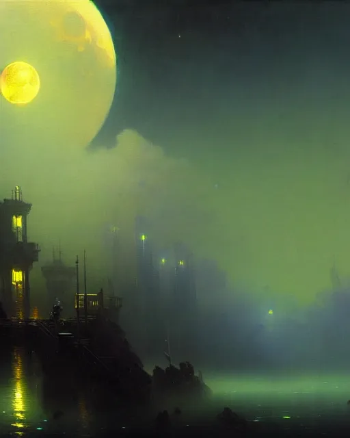 Image similar to a beautiful cyberpunk acrylic painting of a moon garden by Ivan Aivazovsky, trending on ArtStation, Beeple.