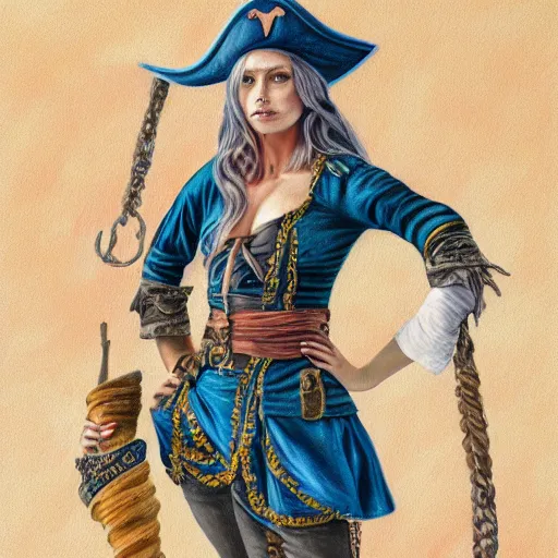 Image similar to detailed full body concept pastel painting of a female pirate in beautifully designed clothing