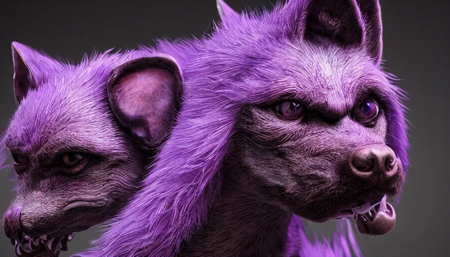 Image similar to purple electric dog, beautiful detailed face, ultra realistic, concept art, intricate details, serious, highly detailed, photorealistic, octane render, 8 k, unreal engine, airbrush, detailed oil painting.