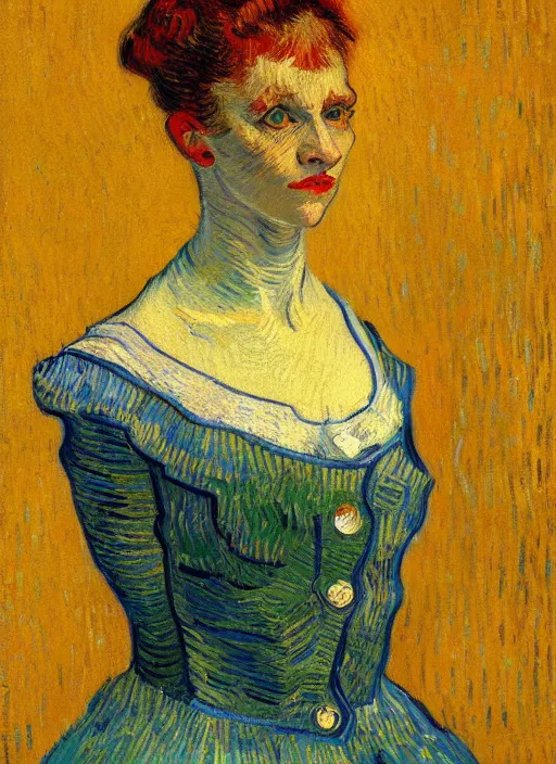 Image similar to !! portrait of the a parisian dancer!! by van gogh, detailed face, symmetrical painting, beautiful expressionist oil painting masterpiece, 8 k resolution, smooth, sharp focus, pastel color palette, trending on artstation