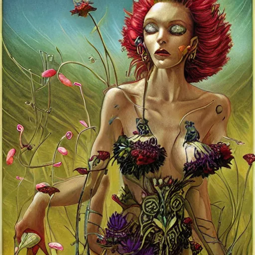 Prompt: woman commands flower creatures, by gerald brom