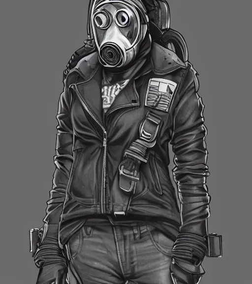 Prompt: a girl wearing a jacket, gas mask, punk outfit, highly detailed, digital painting, artstation, concept art, smooth, sharp focus, illustration