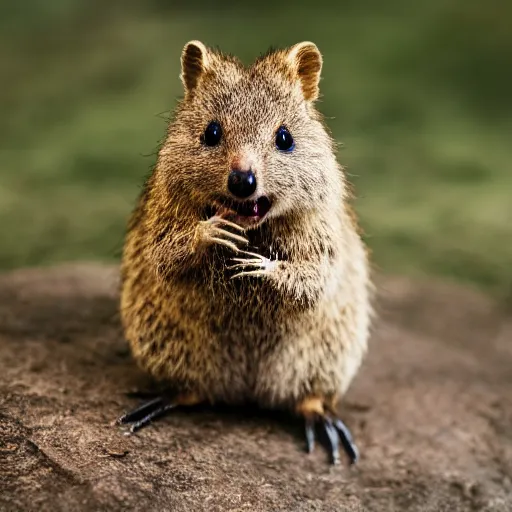 Image similar to quokka spider hybrid, happy, bold natural colors, national geographic photography, masterpiece, in - frame, canon eos r 3, f / 1. 4, iso 2 0 0, 1 / 1 6 0 s, 8 k, raw, unedited, symmetrical balance