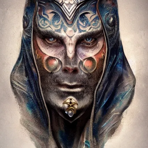 Prompt: an Artstation 3d render of Very very very very highly detailed beautiful mystic portrait of a phantom warrior with galaxy, tattoos by Anton Pieck, intricate, extremely detailed, digital painting, artstation, sharp focus, intimidating lighting, incredible art,