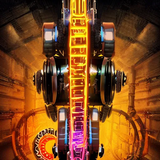 Prompt: movieposter art, movie is called tripmachine, tripmachine, photo of a huge futuristic steampunk machinery made of instruments, 8 k, fluorescent colors, halluzinogenic, multicolored, exaggerated detailed, front shot, 3 d render, octane