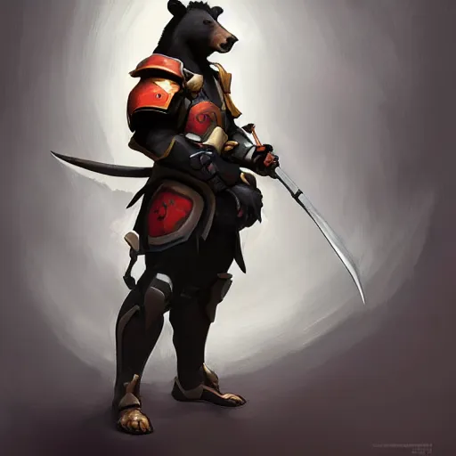 Image similar to greg manchess portrait painting of anthropomorphic asian black bear in samurai armor as overwatch character, medium shot, asymmetrical, profile picture, organic painting, matte painting, bold shapes, hard edges, street art, trending on artstation, by huang guangjian and gil elvgren and sachin teng