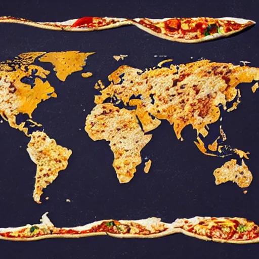 Prompt: the world map but made of pizza