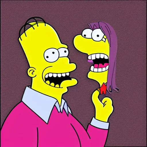 Image similar to the cover of the album igor with homer simpsons head on it, realistic, 4 k, pink and black.