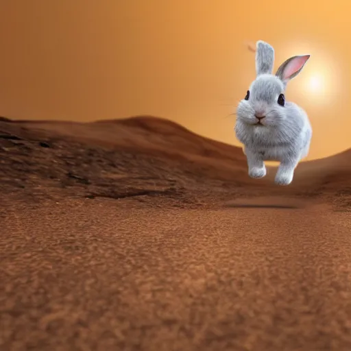 Prompt: cute bunny crossing a portal on mars, photorealistic, 4K