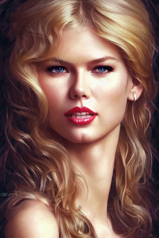 Image similar to a mix between claudia schiffer and taylor swift and britney spears and denise richards in wild things as a schoolgirl, fantasy, intricate, elegant, highly detailed, digital painting, artstation, concept art, matte, sharp focus, illustration, art by artgerm and greg rutkowski and alphonse mucha