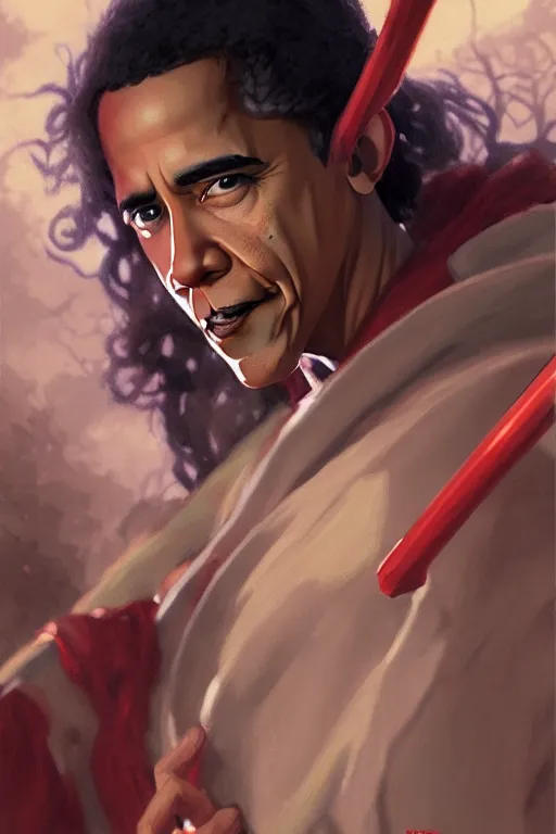 Image similar to barack obama as d & d character, smooth face, starwars, concept sheet, painting by gaston bussiere, demon slayer, akiri toriyama, dramatic lighting, anime