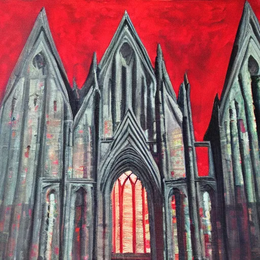 Image similar to gtae of blood cathedral, oil painting