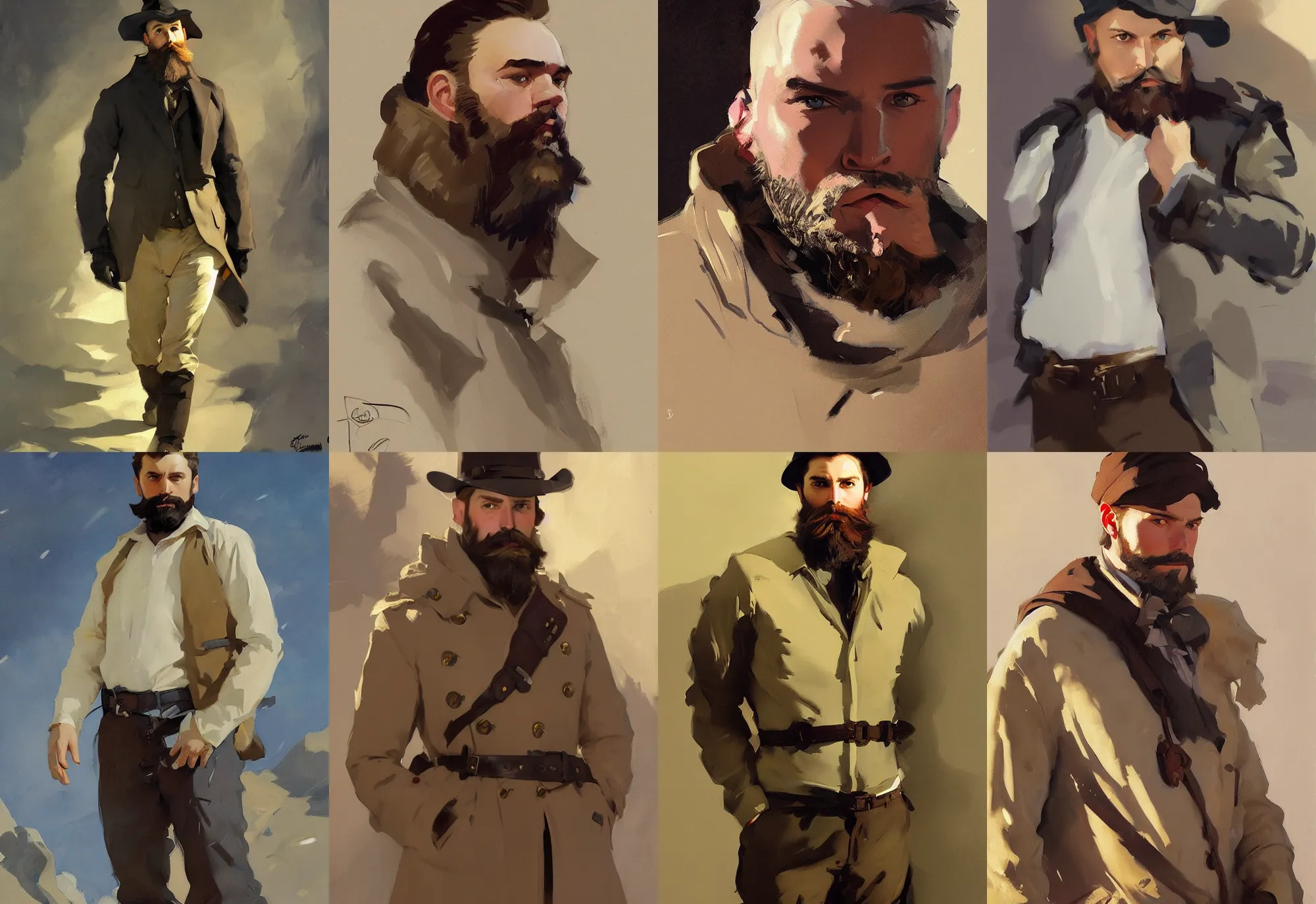 Prompt: portrait of russian model bearded men jodhpurs winter traveler greg manchess painting by sargent and leyendecker, studio ghibli, fantasy, medium shot, asymmetrical, intricate, elegant, matte painting, illustration, hearthstone, by greg rutkowski, by greg tocchini, by james gilleard, by joe fenton