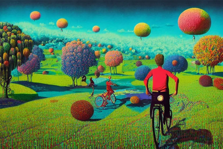 Image similar to surreal glimpse into other universe, riding beca malacca, summer morning, very coherent and colorful high contrast, art by!!!! gediminas pranckevicius!!!!, geof darrow, floralpunk screen printing woodblock, dark shadows, hard lighting, stipple brush technique,