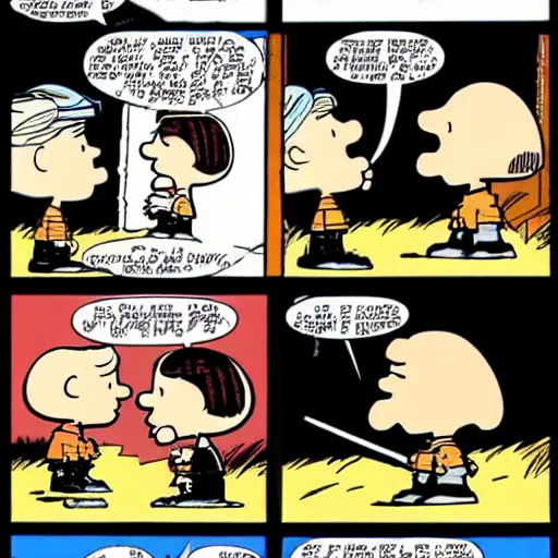 Prompt: the terminator movies in the style of the peanuts comics