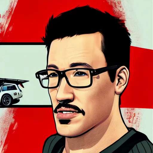 Image similar to portrait of Markiplier, GTA V cover art