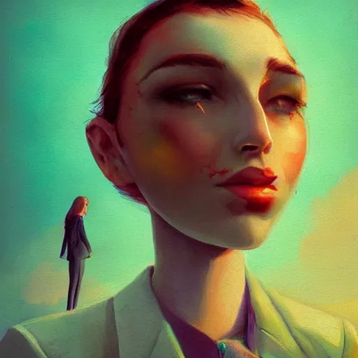 Image similar to closeup, huge rose flower face, frontal, girl in a suit, surreal photography, sunrise, dramatic light, impressionist painting, digital painting, artstation, simon stalenhag