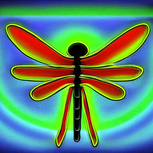 Image similar to a painted neon art dragonfly symmetrical high resolution fantasy