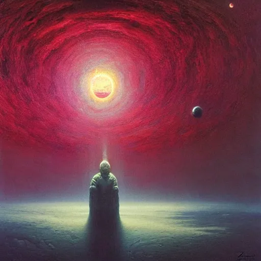 Image similar to outer space with eldritch terror in the middle of composition, cosmic horror, ultra realistic, highly detailed, HD, sharp focus, cinematic lighting, realistic, vivid colors, oil painting, art by Zdzislaw Beksinski