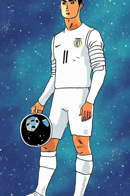 Prompt: portrait of cristiano ronaldo with astronaut armor and helmet, majestic, solemn, by ghibli style