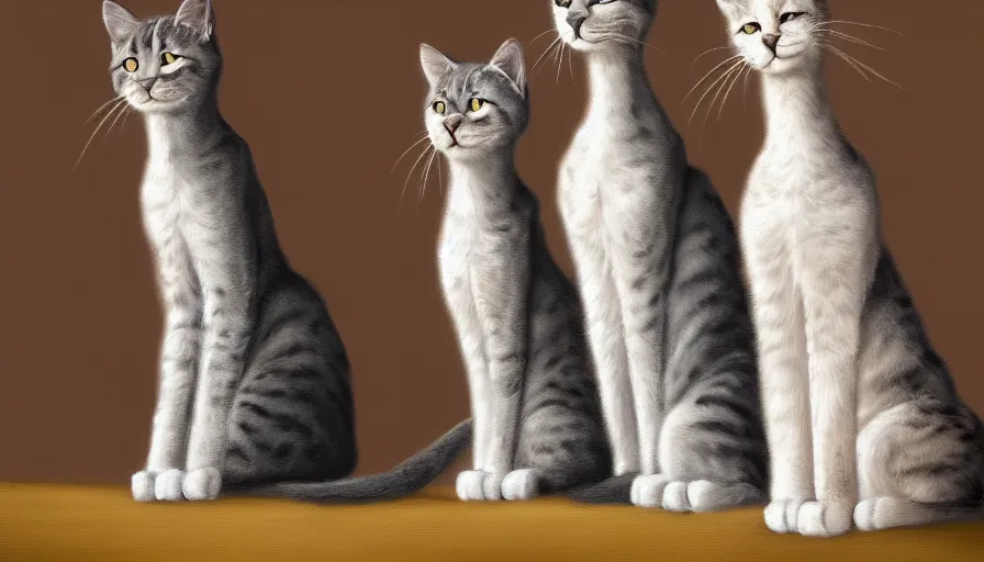 Prompt: artwork of really tall sitting cats by bob eggerton, thick brush, 4 k resolution