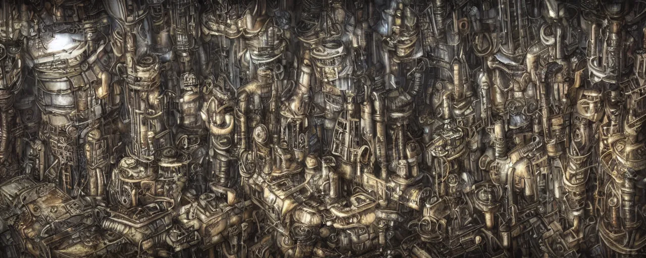 Prompt: biomechanical city, steampunk, close up, depth of field, photorealistic