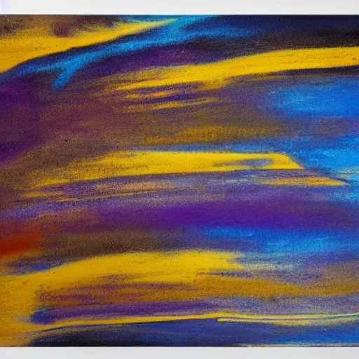 Prompt: abstract, blue, purple, yellow, burnt umber, edgy composition