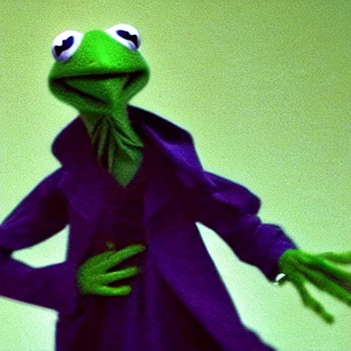 Image similar to Kermit the frog in a scene from the film The Matrix