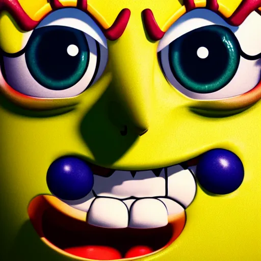 Image similar to perfectly - centered close - up face - portrait of evil spongebob, intricate, elegant, super highly detailed, professional digital painting, artstation, concept art, smooth, sharp focus, no blur, no dof, extreme illustration, unreal engine 5, 8 k, by anne stokes