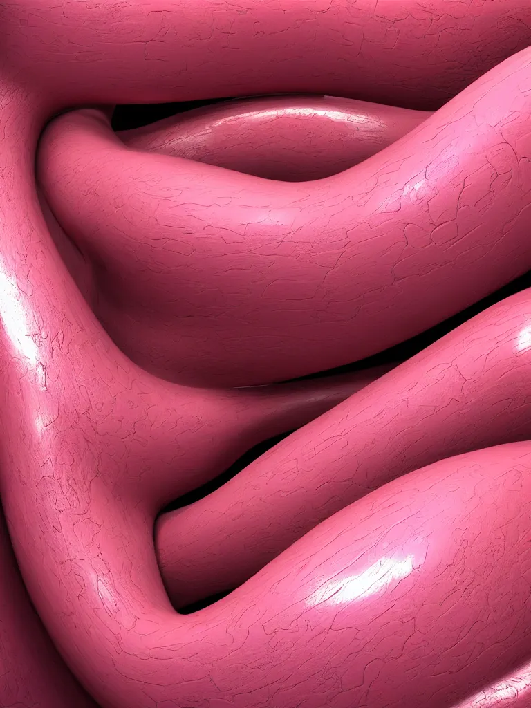 Image similar to a 3d primitive tube shape, texture-mapped with pink human skin, glossy, straight smooth vertical , highly realistic, Surface Painter, hyper-real, 4k, Octane render