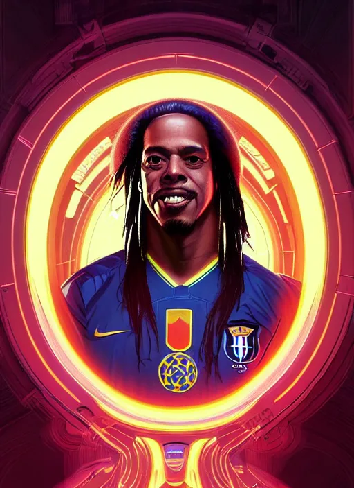 Prompt: symmetry!! portrait of ronaldinho gaucho, sci - fi, tech wear, glowing lights!! intricate, elegant, highly detailed, digital painting, artstation, concept art, smooth, sharp focus, illustration, art by artgerm and greg rutkowski and alphonse mucha